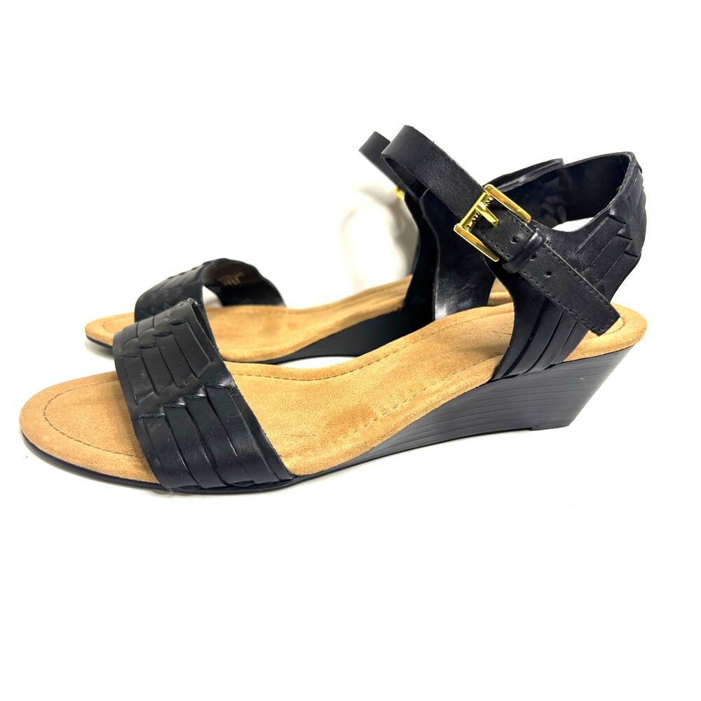 Lauren Ralph Lauren Latrice Wedge Sandals Black Leather 10